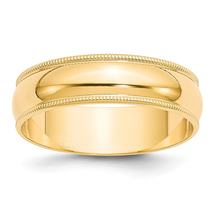 14k Yellow Gold 6mm LTW Milgrain Half Round Wedding Band Size 6.5