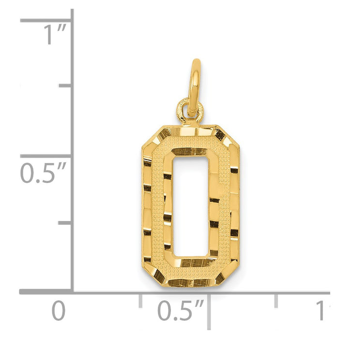 Million Charms 14K Yellow Gold Themed Casted Medium Diamond Cut Number 0 Charm