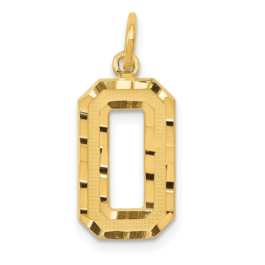 Million Charms 14K Yellow Gold Themed Casted Medium Diamond Cut Number 0 Charm