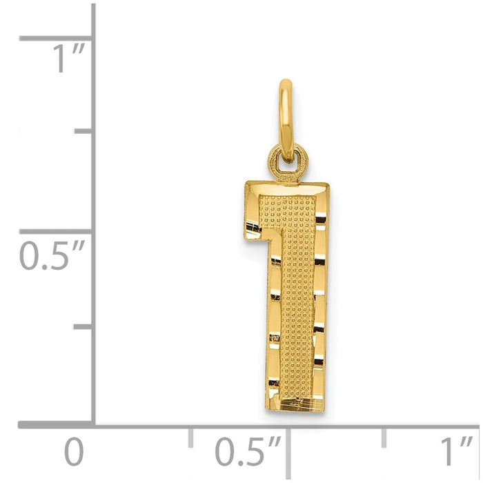 Million Charms 14K Yellow Gold Themed Casted Medium Diamond Cut Number 1 Charm