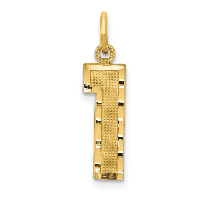 Million Charms 14K Yellow Gold Themed Casted Medium Diamond Cut Number 1 Charm