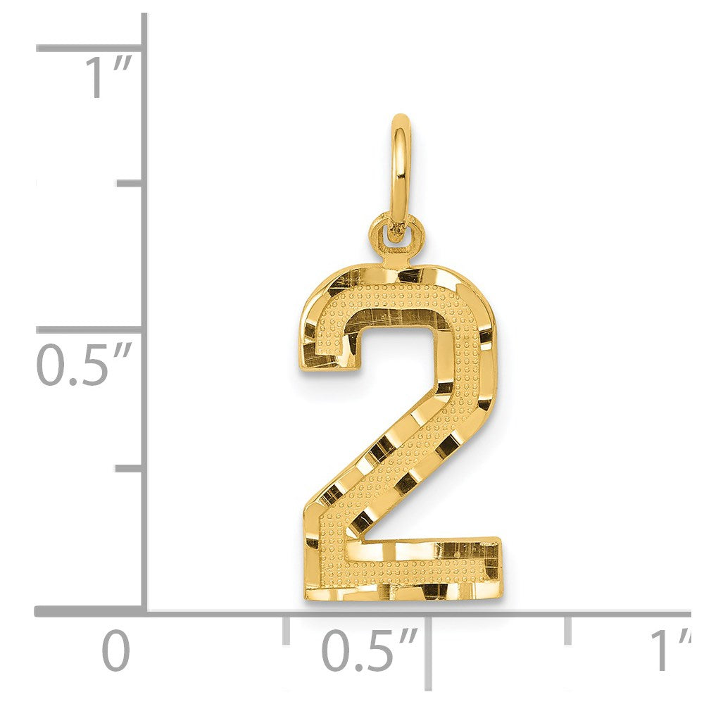 Million Charms 14K Yellow Gold Themed Casted Medium Diamond Cut Number 2 Charm