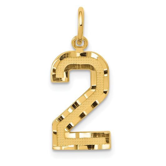 Million Charms 14K Yellow Gold Themed Casted Medium Diamond Cut Number 2 Charm