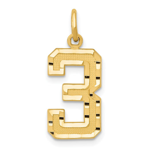 Million Charms 14K Yellow Gold Themed Casted Medium Diamond Cut Number 3 Charm