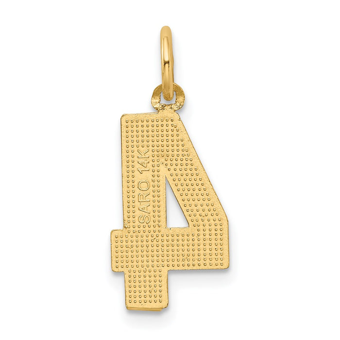 Million Charms 14K Yellow Gold Themed Casted Medium Diamond Cut Number 4 Charm