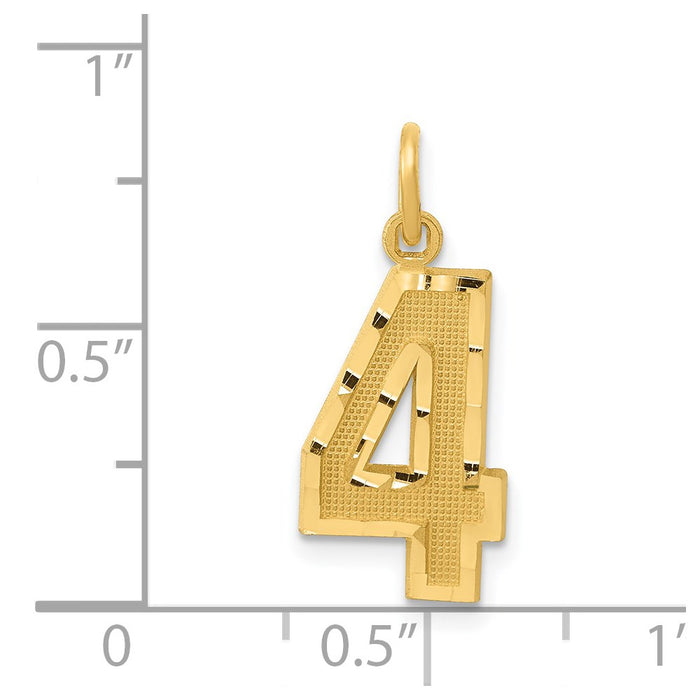 Million Charms 14K Yellow Gold Themed Casted Medium Diamond Cut Number 4 Charm