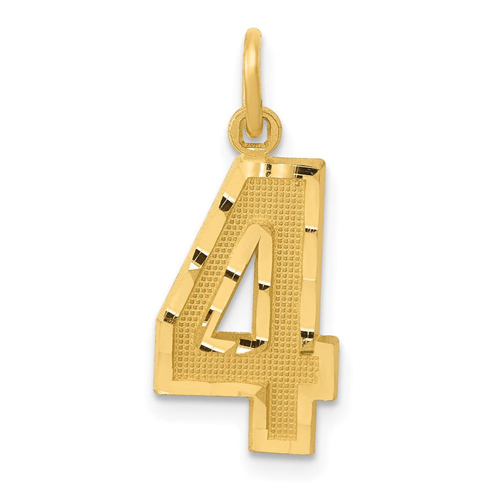 Million Charms 14K Yellow Gold Themed Casted Medium Diamond Cut Number 4 Charm