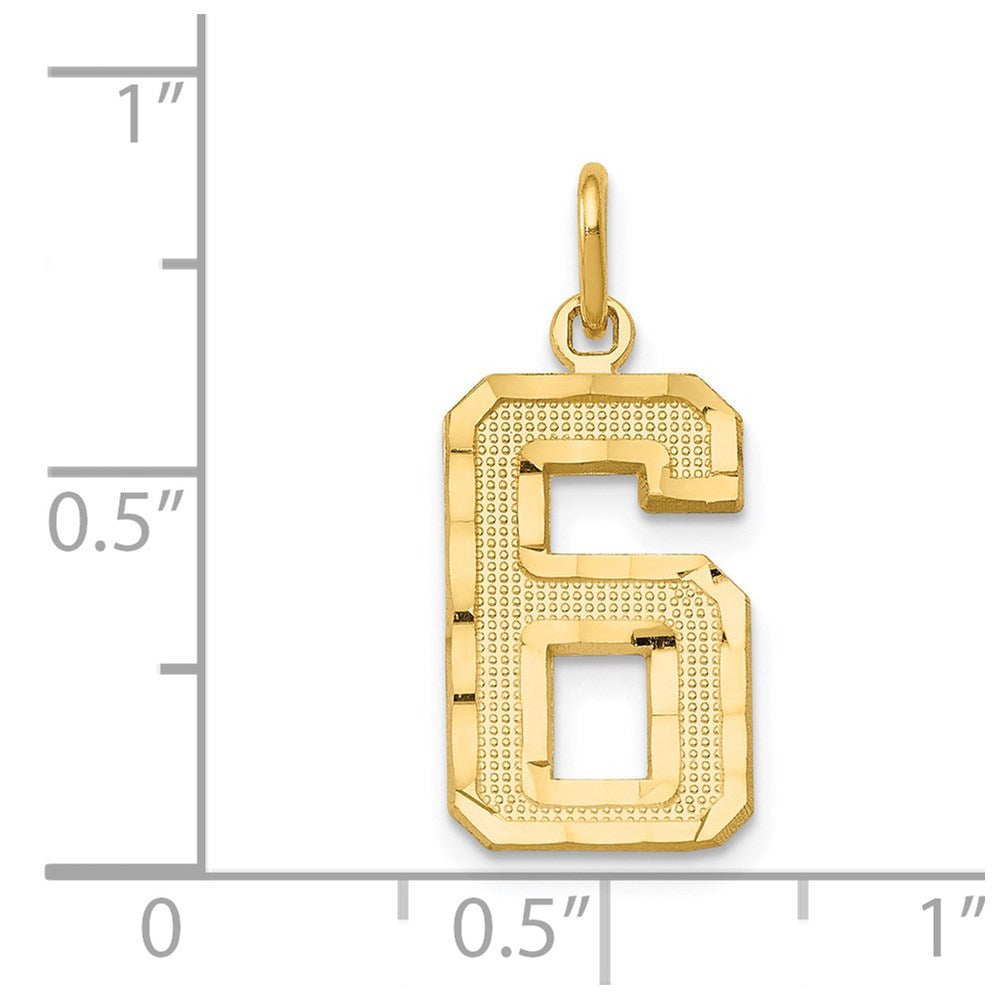 Million Charms 14K Yellow Gold Themed Casted Medium Diamond Cut Number 6 Charm