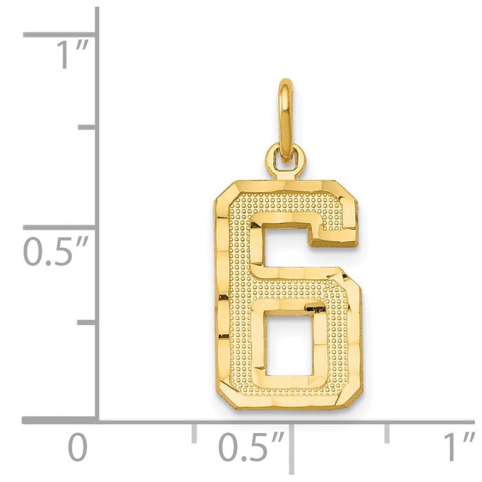 Million Charms 14K Yellow Gold Themed Casted Medium Diamond Cut Number 6 Charm