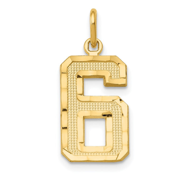 Million Charms 14K Yellow Gold Themed Casted Medium Diamond Cut Number 6 Charm