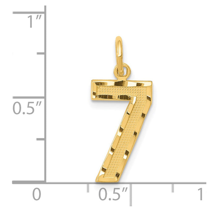 Million Charms 14K Yellow Gold Themed Casted Medium Diamond Cut Number 7 Charm