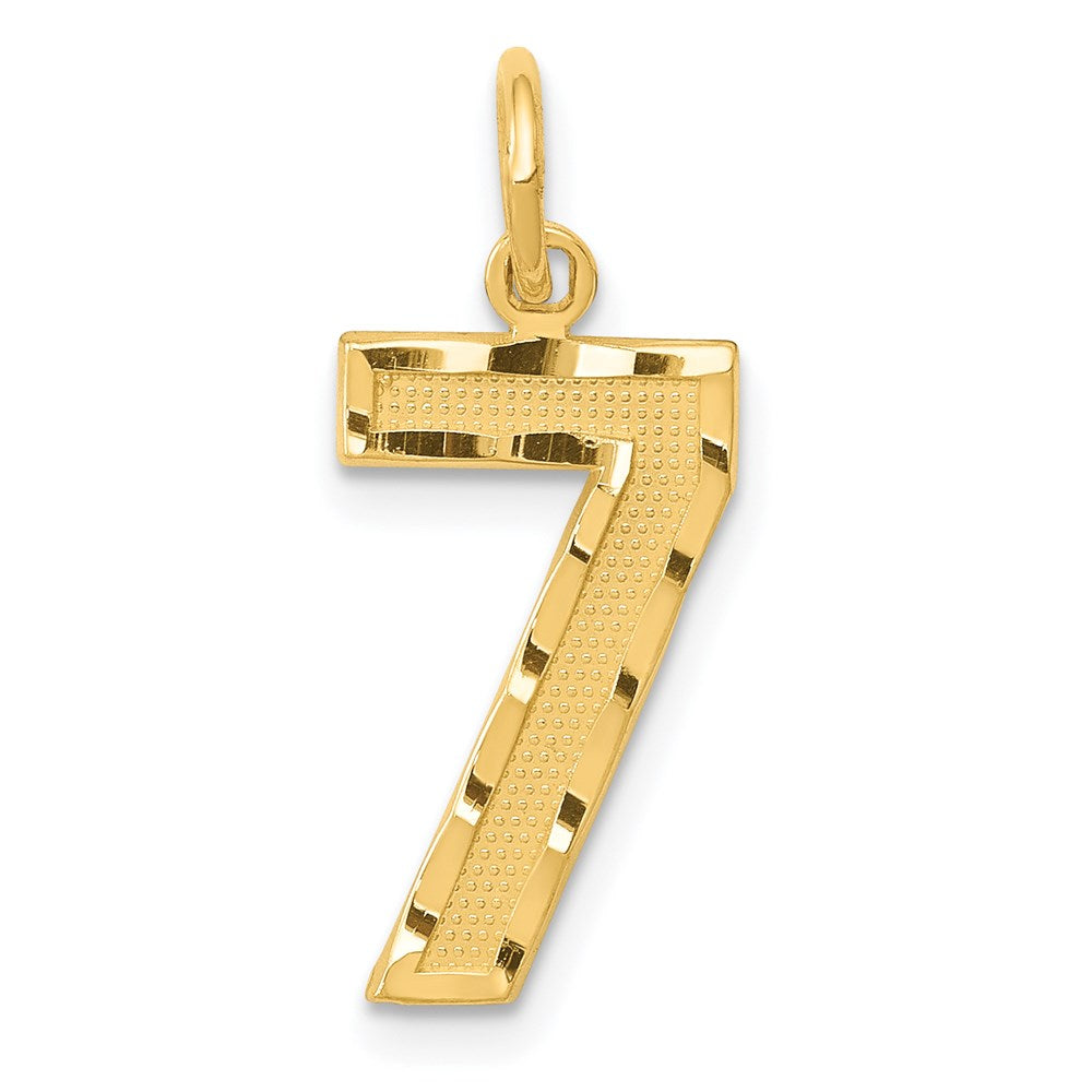 Million Charms 14K Yellow Gold Themed Casted Medium Diamond Cut Number 7 Charm