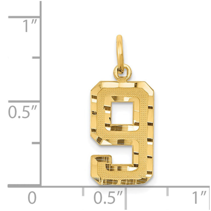Million Charms 14K Yellow Gold Themed Casted Medium Diamond Cut Number 9 Charm