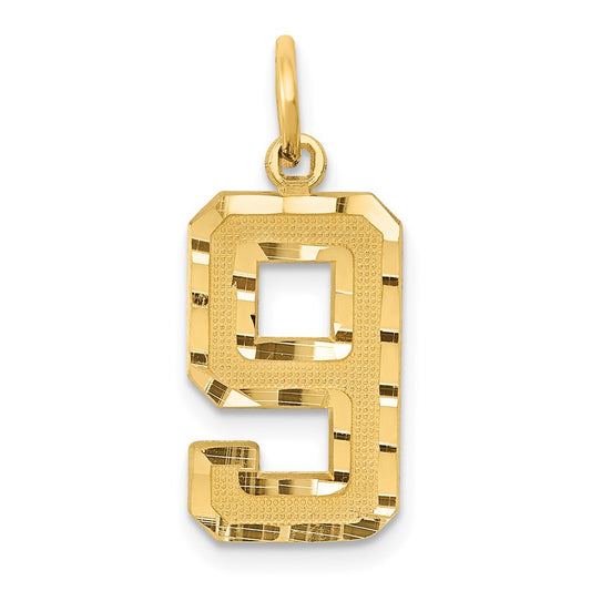 Million Charms 14K Yellow Gold Themed Casted Medium Diamond Cut Number 9 Charm