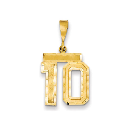 Million Charms 14K Yellow Gold Themed Medium Diamond-Cut Number 10 Charm