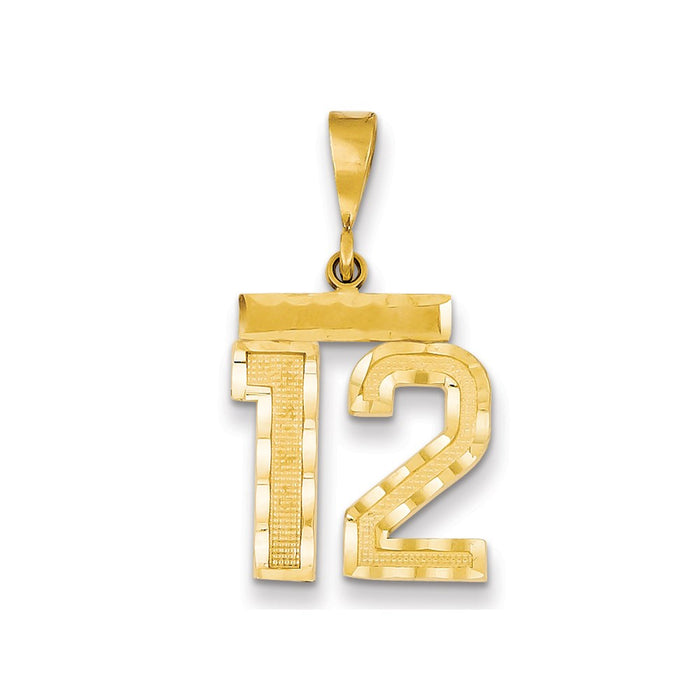 Million Charms 14K Yellow Gold Themed Medium Diamond-Cut Number 12 Charm