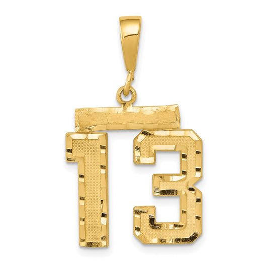 Million Charms 14K Yellow Gold Themed Medium Diamond-Cut Number 13 Charm