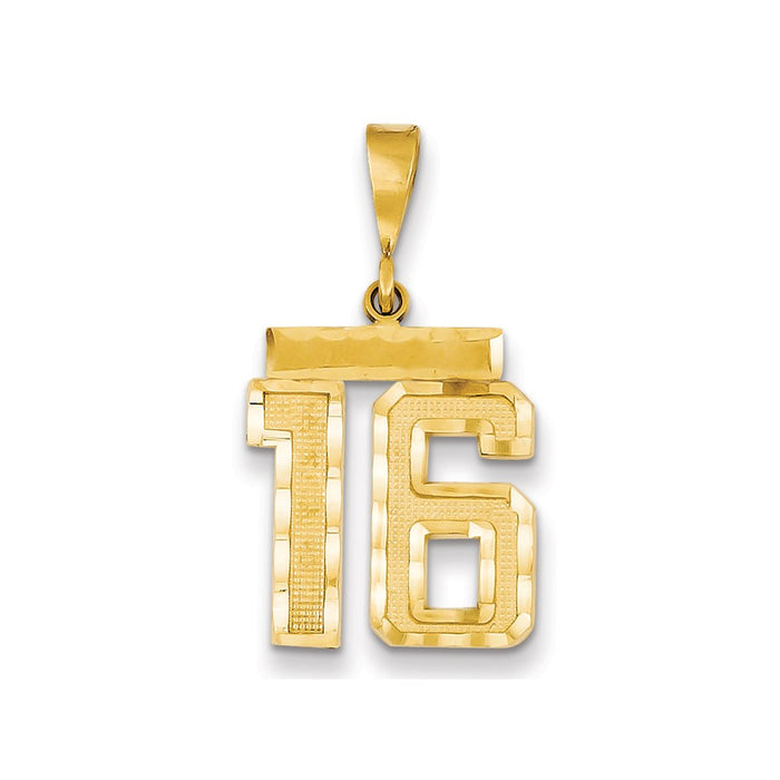 Million Charms 14K Yellow Gold Themed Medium Diamond-Cut Number 16 Charm