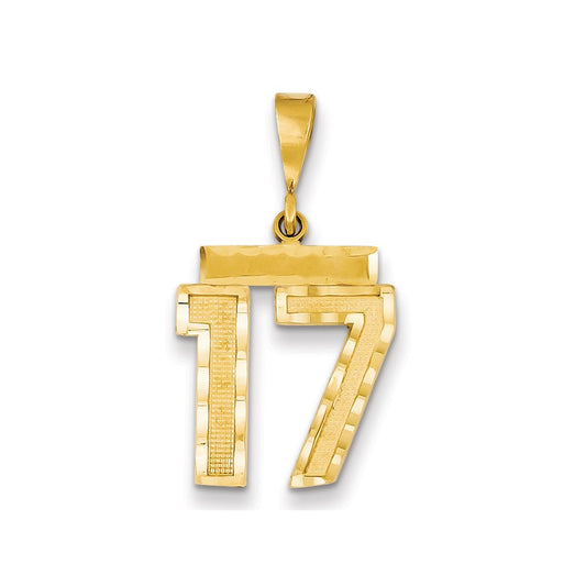 Million Charms 14K Yellow Gold Themed Medium Diamond-Cut Number 17 Charm