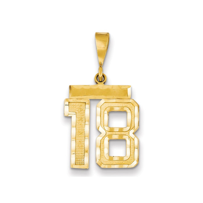 Million Charms 14K Yellow Gold Themed Medium Diamond-Cut Number 18 Charm