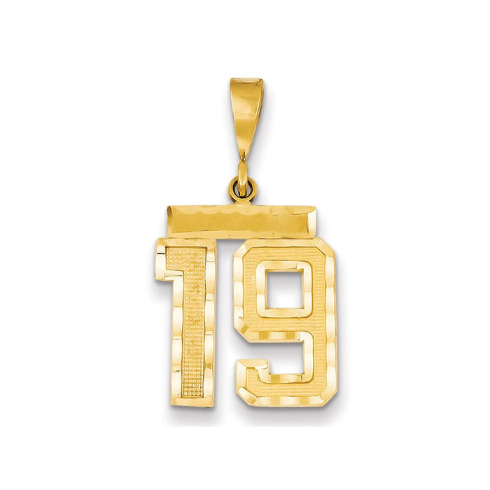 Million Charms 14K Yellow Gold Themed Medium Diamond-Cut Number 19 Charm