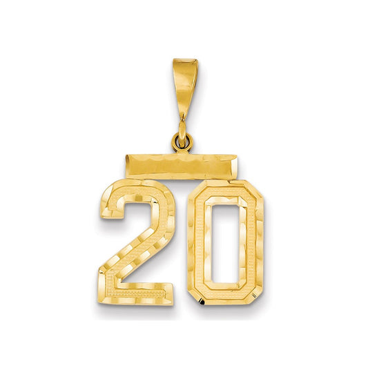 Dije número 20 mediano de oro amarillo de 14K con corte de diamante de Million Charms