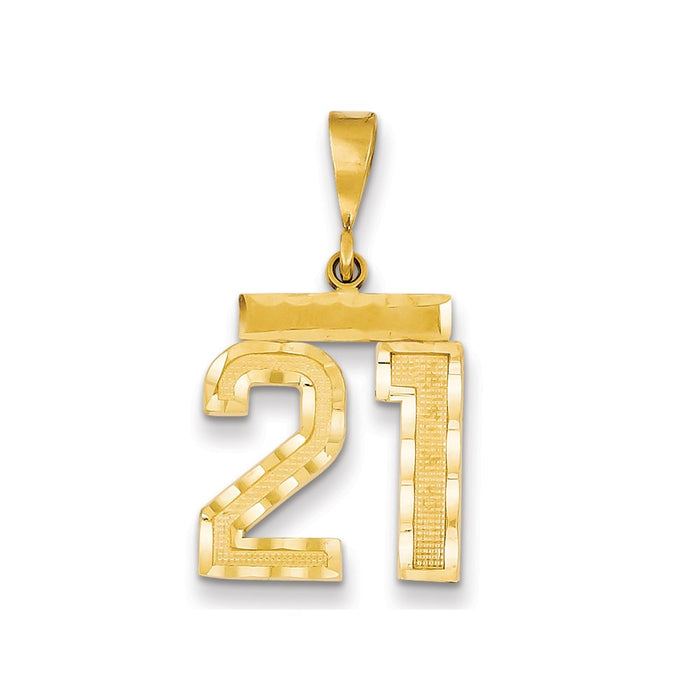 Million Charms 14k Medium Diamond-cut Number 21 Necklace Charm Pendant, Graduation, Birthday, Anniversary