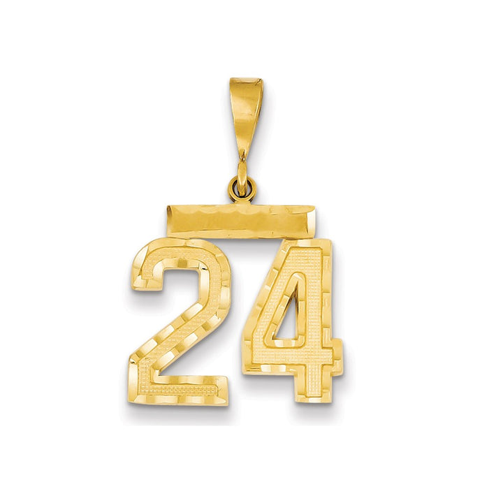 Million Charms 14K Yellow Gold Themed Medium Diamond-Cut Number 24 Charm