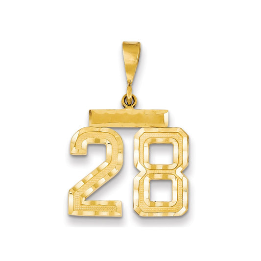 Million Charms 14K Yellow Gold Themed Medium Diamond-Cut Number 28 Charm