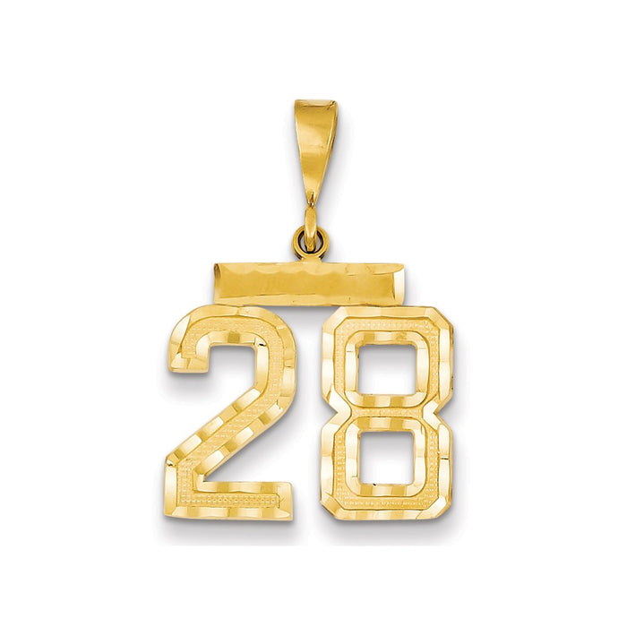 Million Charms 14K Yellow Gold Themed Medium Diamond-Cut Number 28 Charm