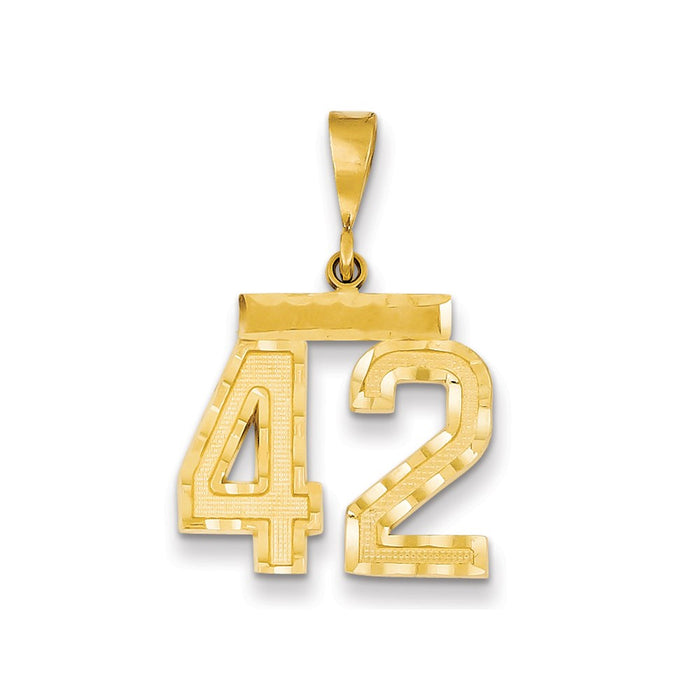 Million Charms 14K Yellow Gold Themed Medium Diamond-Cut Number 42 Charm