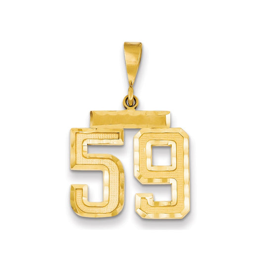 Dije número 59 de oro amarillo de 14K con corte de diamante, tamaño mediano, de la colección Million Charms