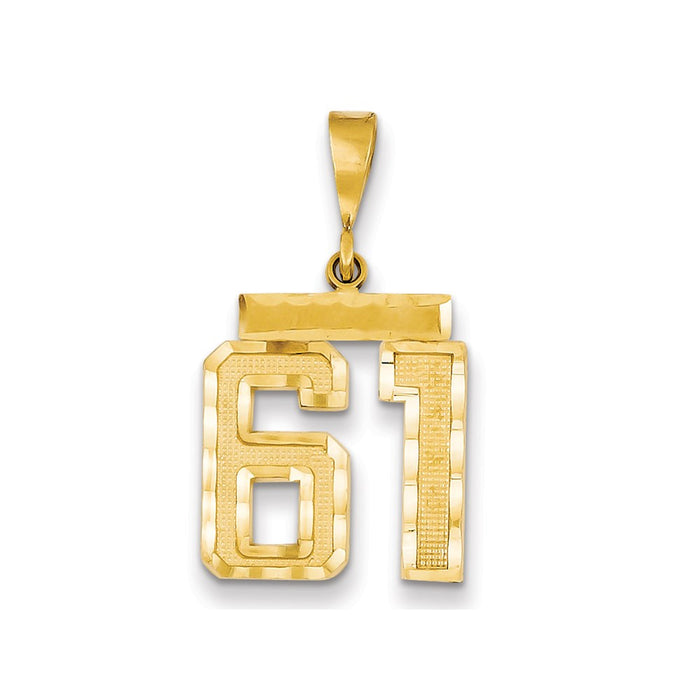 Million Charms 14K Yellow Gold Themed Medium Diamond-Cut Number 61 Charm