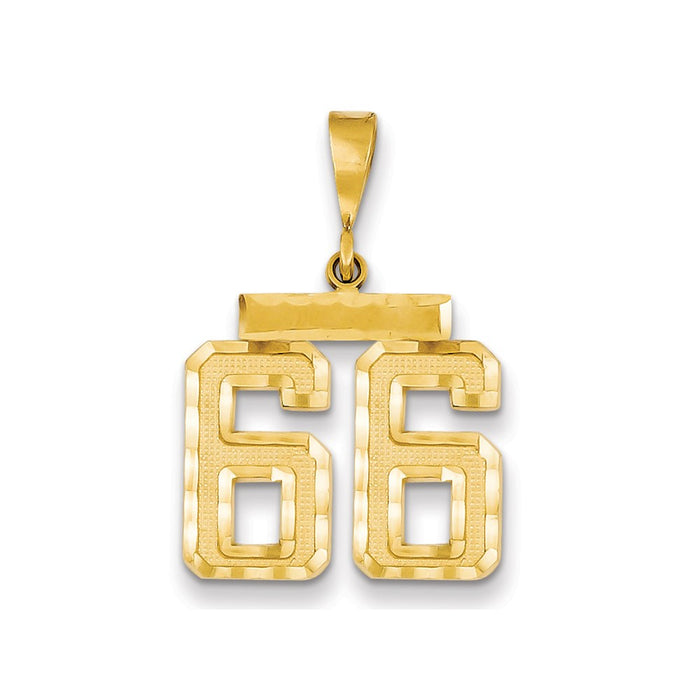 Million Charms 14K Yellow Gold Themed Medium Diamond-Cut Number 66 Charm