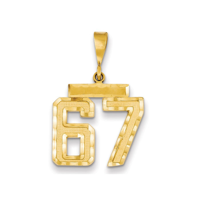 Million Charms 14K Yellow Gold Themed Medium Diamond-Cut Number 67 Charm