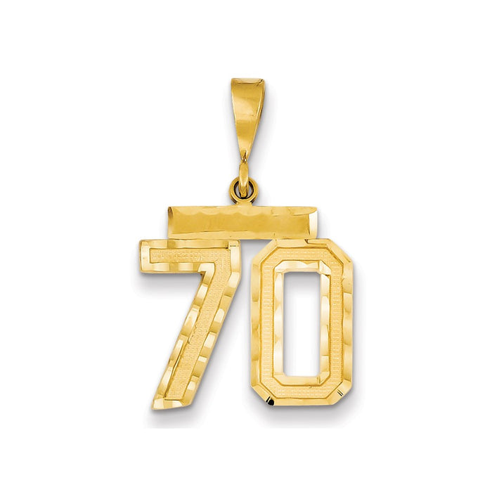 Million Charms 14K Yellow Gold Themed Medium Diamond-Cut Number 70 Charm