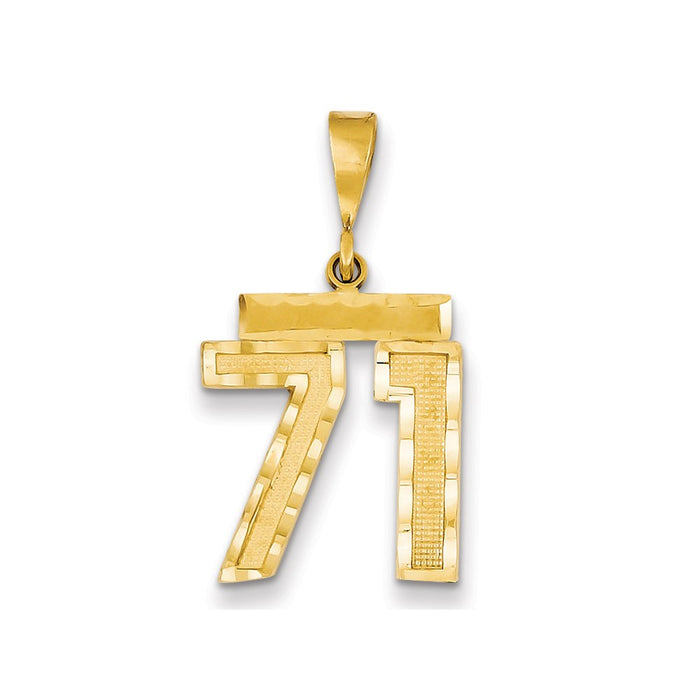 Million Charms 14K Yellow Gold Themed Medium Diamond-Cut Number 71 Charm