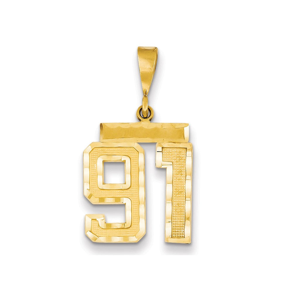 Million Charms 14K Yellow Gold Themed Medium Diamond-Cut Number 91 Charm