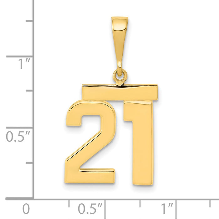 Million Charms 14k Medium Polished Number 21 Necklace Charm Pendant, Graduation, Birthday, Anniversary