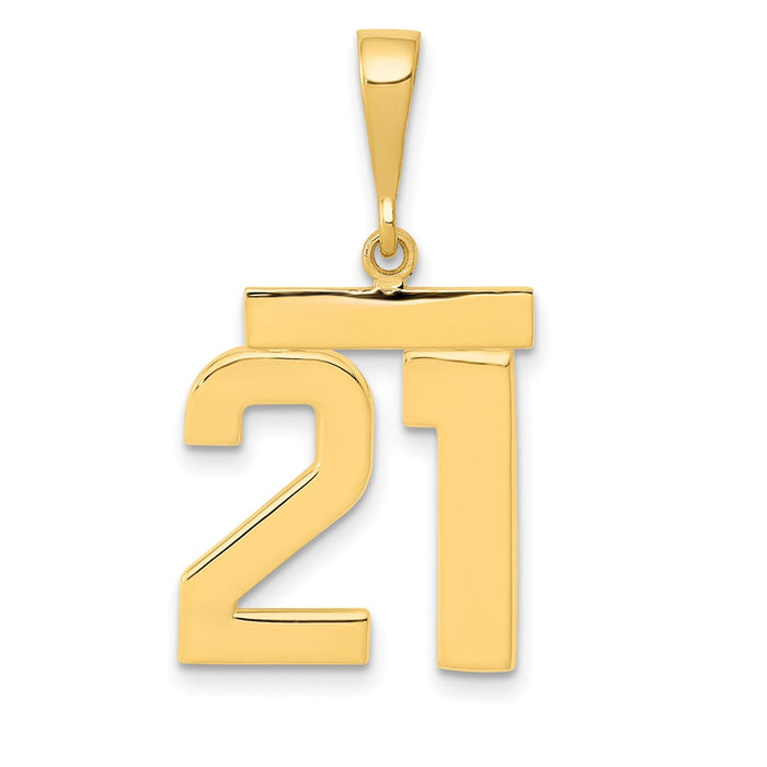 Million Charms 14k Medium Polished Number 21 Necklace Charm Pendant, Graduation, Birthday, Anniversary
