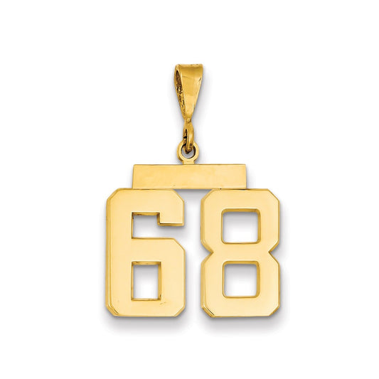 Dije de número 68 de Million Charms en oro amarillo de 14K, mediano y pulido