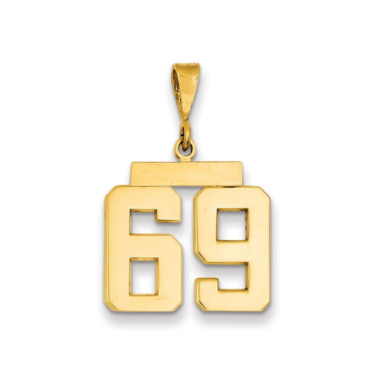 Dije de número 69 mediano pulido con temática de oro amarillo de 14 quilates de Million Charms