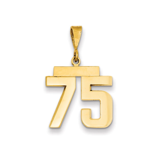 Dije número 75 de oro amarillo de 14K con acabado pulido mediano de Million Charms