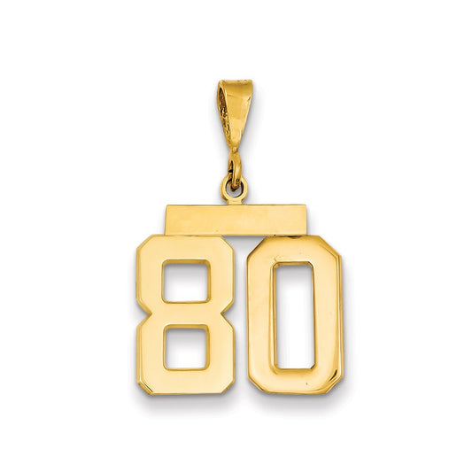 Dije de número 80 de Million Charms, mediano, pulido, en oro amarillo de 14K