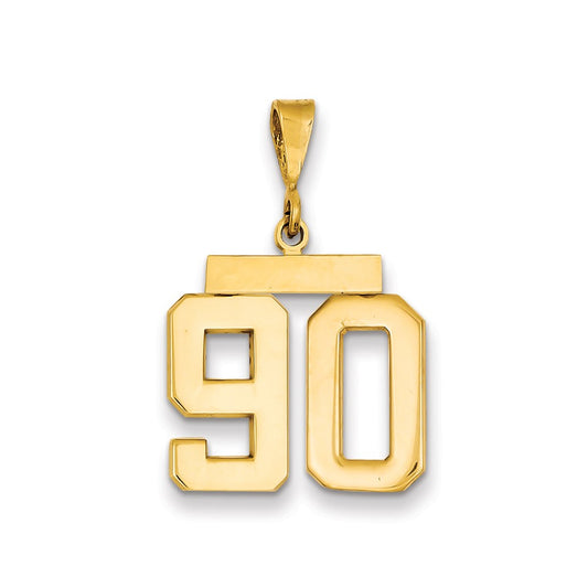 Dije de número 90 de Million Charms en oro amarillo de 14 quilates, tamaño mediano, acabado pulido