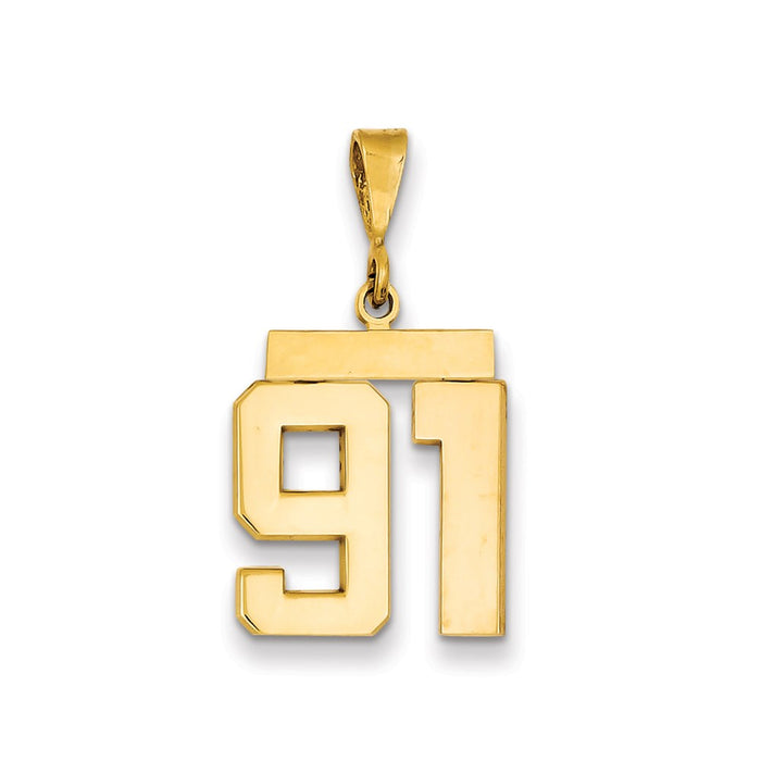 Million Charms 14K Yellow Gold Themed Medium Polished Number 91 Charm