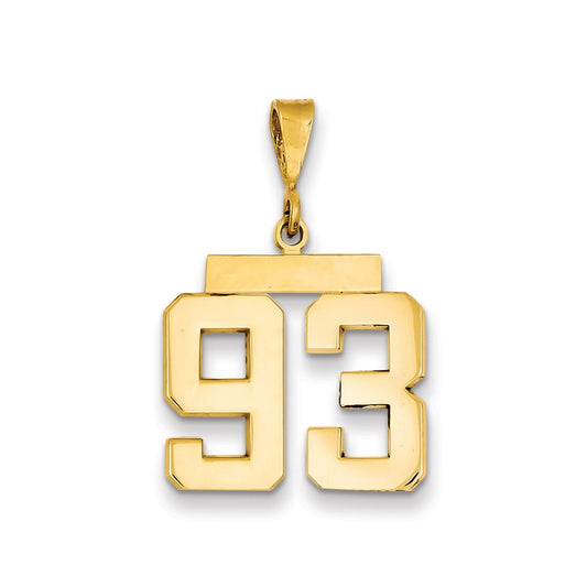 Dije número 93 con temática de oro amarillo de 14 quilates, pulido mediano, de Million Charms
