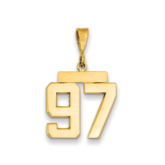 Dije del número 97 de Million Charms en oro amarillo de 14 quilates, con acabado pulido y tamaño mediano