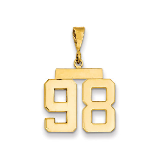 Dije de número 98 de Million Charms en oro amarillo de 14K, mediano y pulido