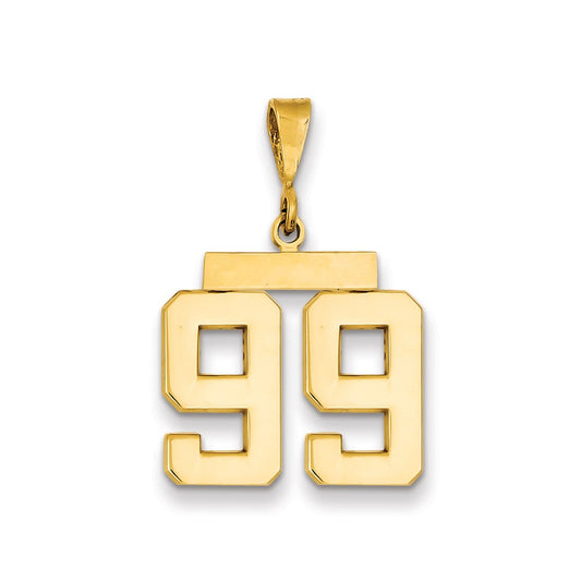 Dije de número 99 de Million Charms en oro amarillo de 14K, mediano, pulido y temático